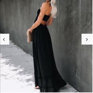 Halter backless black maxi dress